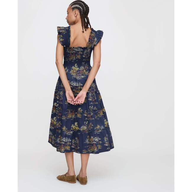 The Women's Ellie Print Ruffle Shoulder A-Line Nap Dress, Navy Equestrian Toile - Dresses - 3