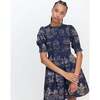 The Women's Vivi Print High Neck Puff Sleeve Midi Dress, Navy Equestrian Toile - Dresses - 4