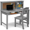 Kids' Wood Desk with Hutch & Chair, Grey - Desks - 1 - thumbnail