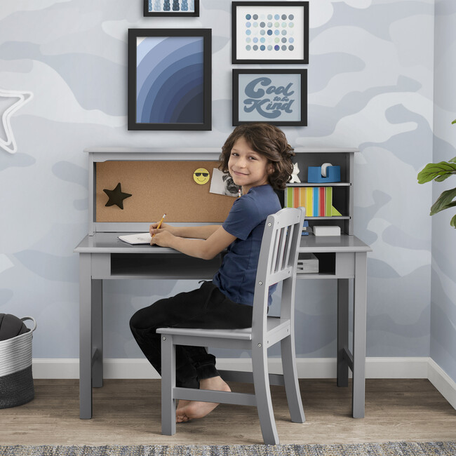 Kids' Wood Desk with Hutch & Chair, Grey - Desks - 2