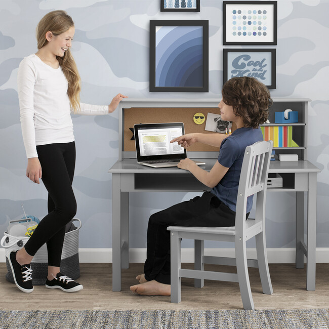 Kids' Wood Desk with Hutch & Chair, Grey - Desks - 3
