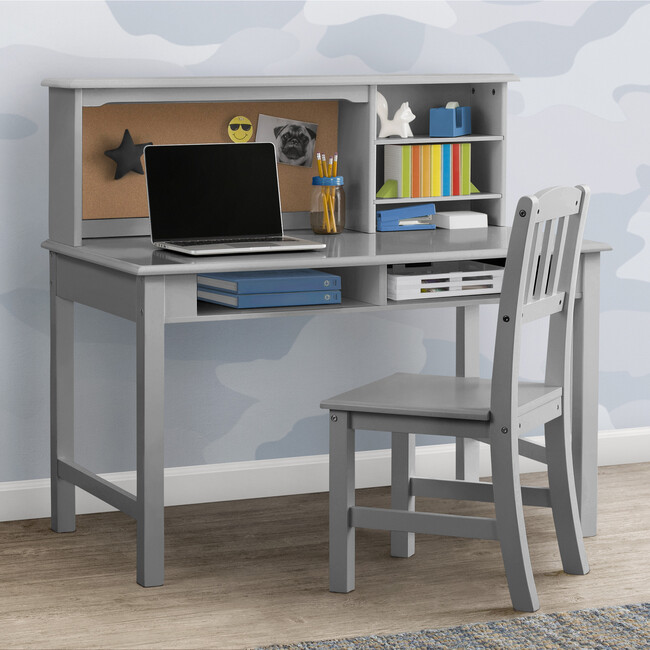 Kids' Wood Desk with Hutch & Chair, Grey - Desks - 4