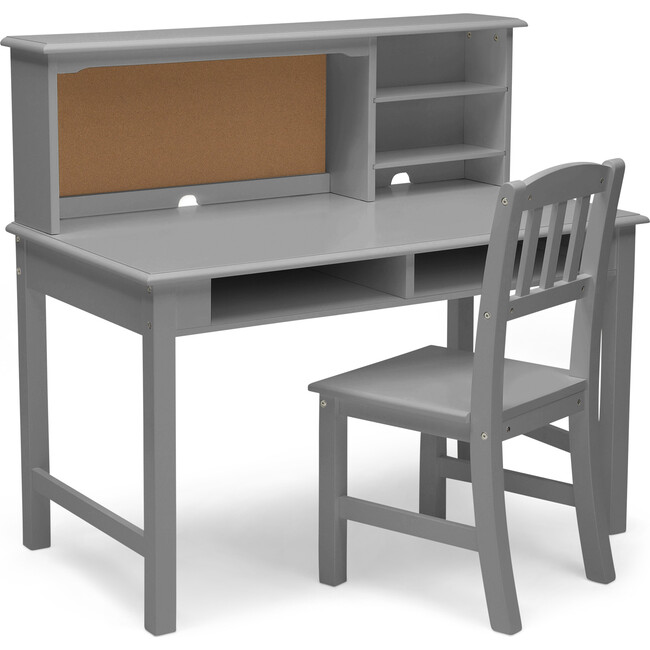 Kids' Wood Desk with Hutch & Chair, Grey - Desks - 9