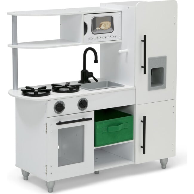 Deluxe Modern Toy Kitchen with Oven, Sink, and Fridge, White - Play Kitchens - 1