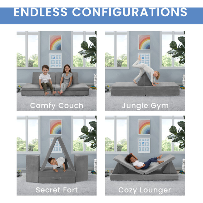 Cozee Play Couch & 4-Piece Lounger, Grey - Kids Seating - 3