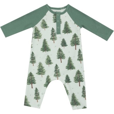 Forest Trees Raglan Romper, Green