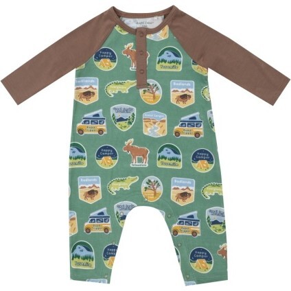 National Park Stickers Raglan Romper, Green