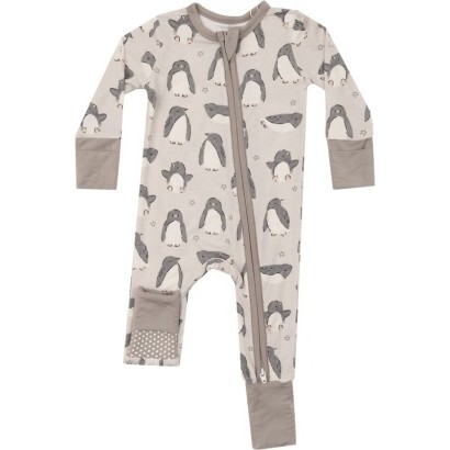 Penguin Pals 2-Way Zipper Romper, Beige