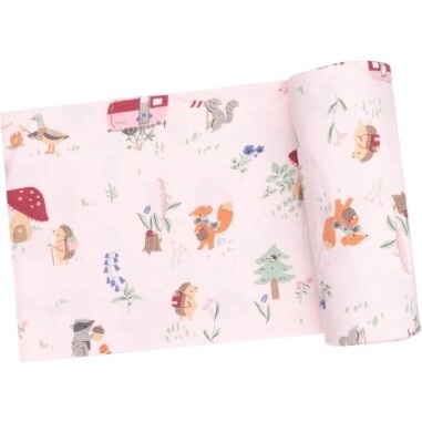 Cute Animal Campers Swaddle Blanket, Pink