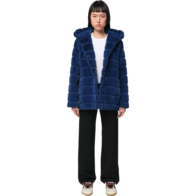 Women's Goldie Pluche™ Hooded Tiered Short Coat, Sapphire