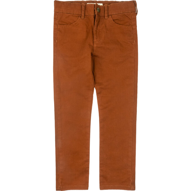 Skinny Waistline Front Straight Leg Twill Pant, Terracotta