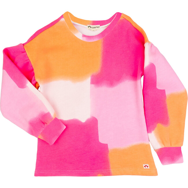 Sofia Color-Block Crew Neck Long Sleeve Sweatshirts, Pink & Orange