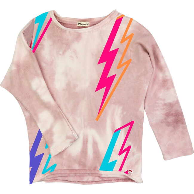 Slouchy Ruby Crew Neck Long Sleeve Sweatshirts, Pink Marble