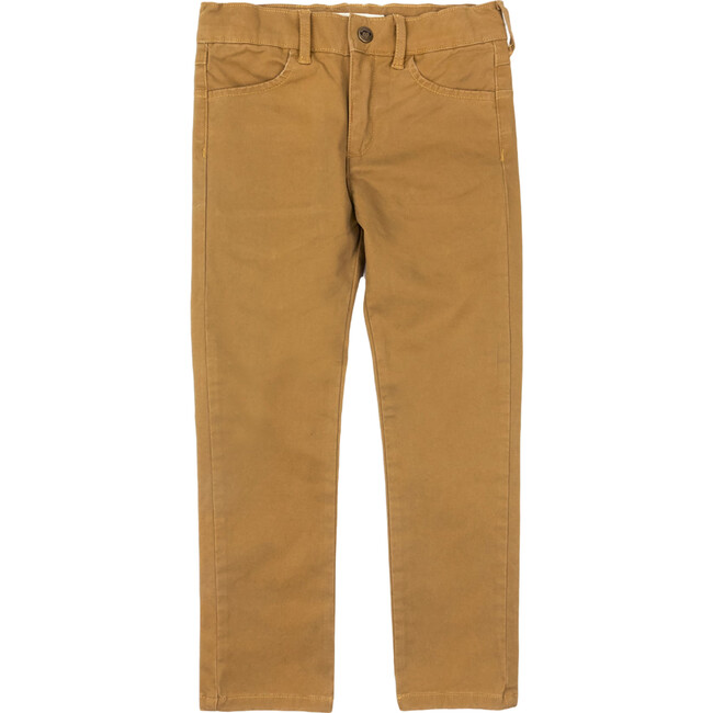 Skinny Waistline Front Straight Leg Twill Pant, British Khaki