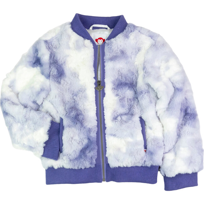 Nikki Faux Fur Front Pocket Zipper Bomber Jacket, Lavender