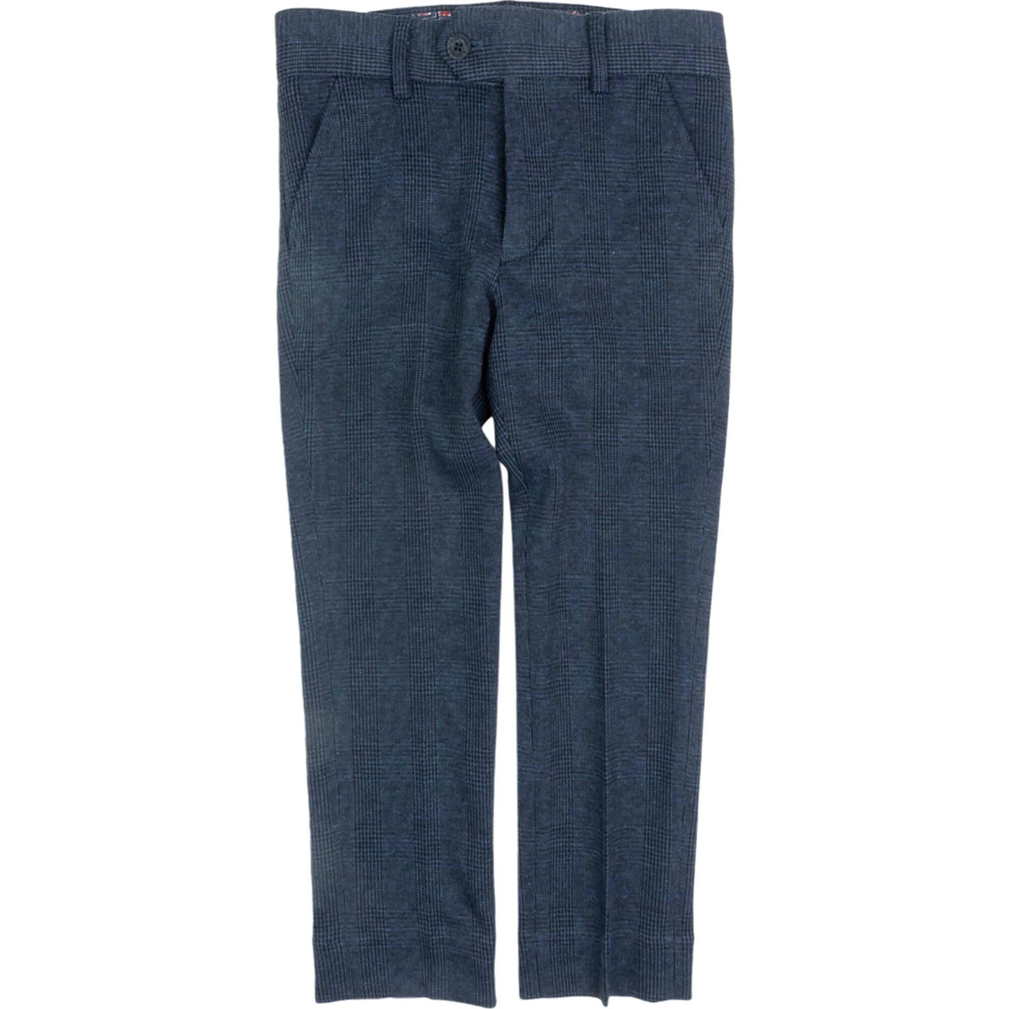 Wales Checkered Stretchy Waistband Belt Loops Suit Pant, Indigo - Suits & Separates - 1