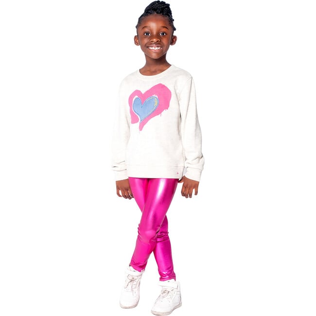 Metallic Fuchsia Stretchy Leggings, Pink - Leggings - 2