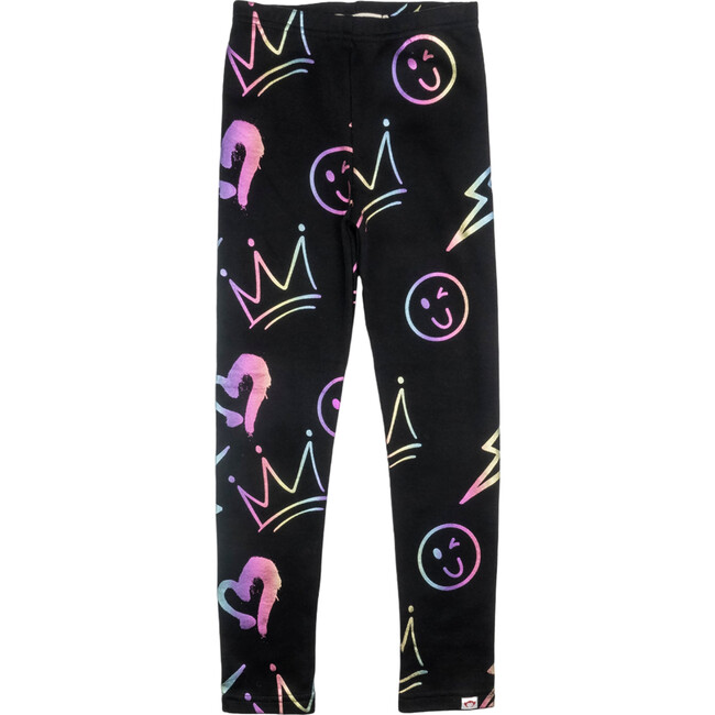 Graffiti Print Stretchy Leggings, Black