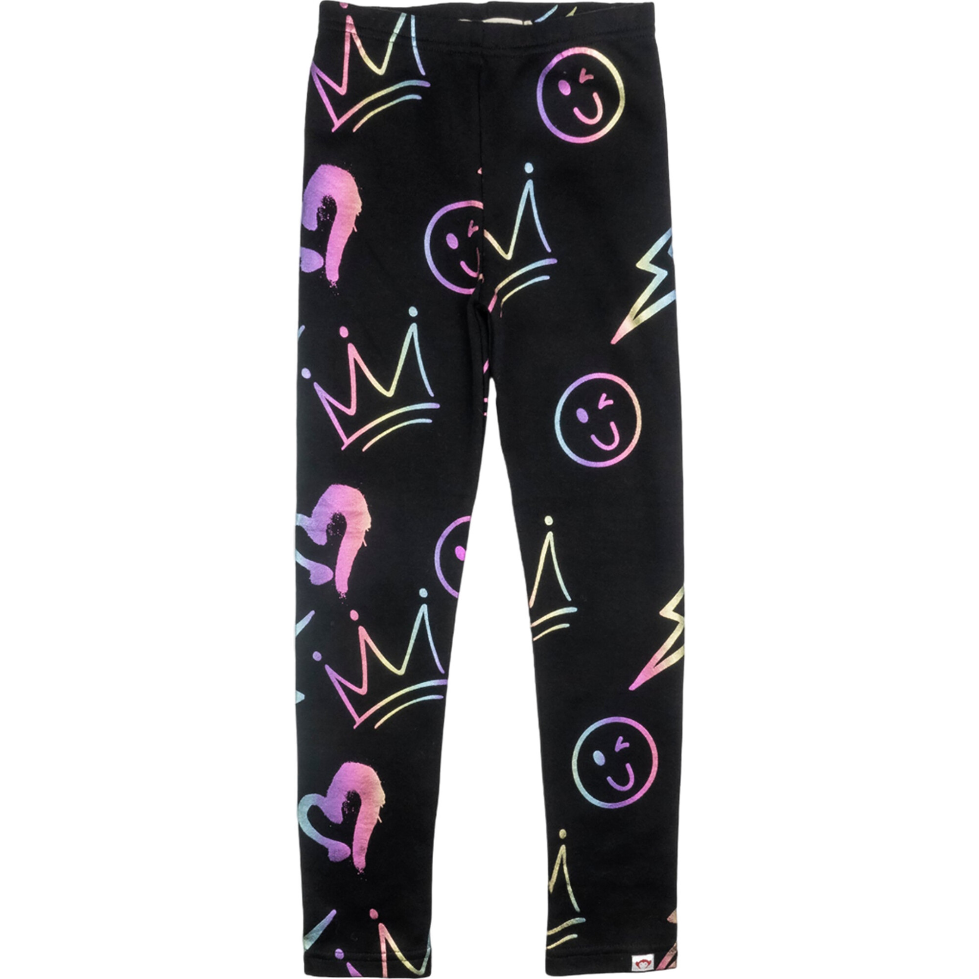 Graffiti Print Stretchy Leggings, Black - Leggings - 1