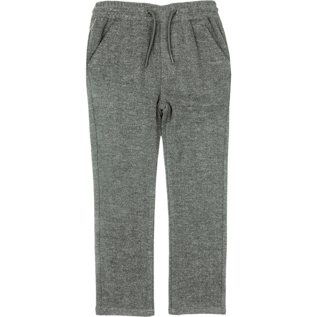 Everyday Elastic Waist Drawstring Stretch Pant, Charcoal Herringbone