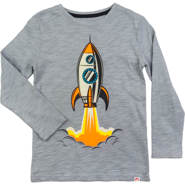 Blast Off Graphic Crew Neck Long Sleeve T-Shirts, Light Grey