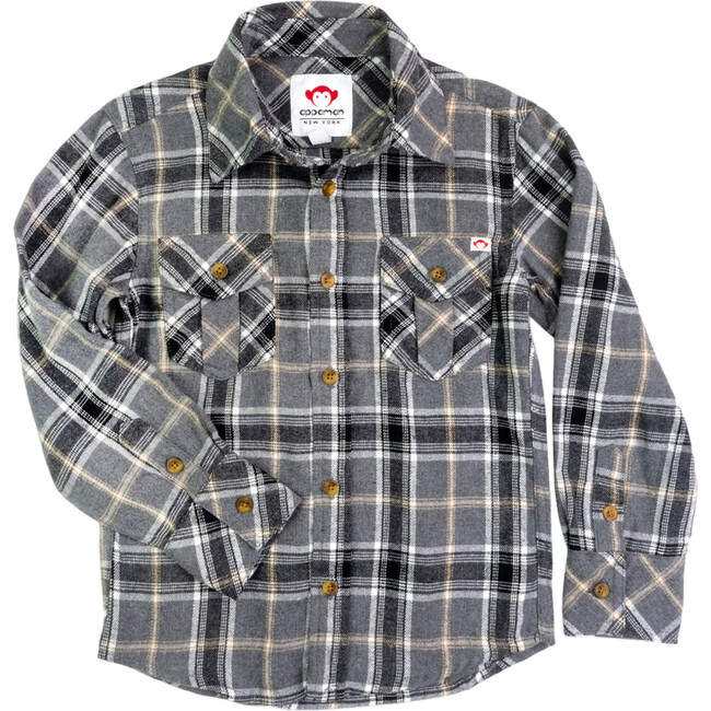 Plaid Long Sleeve Front Pocket Flannel Shirt, Greige