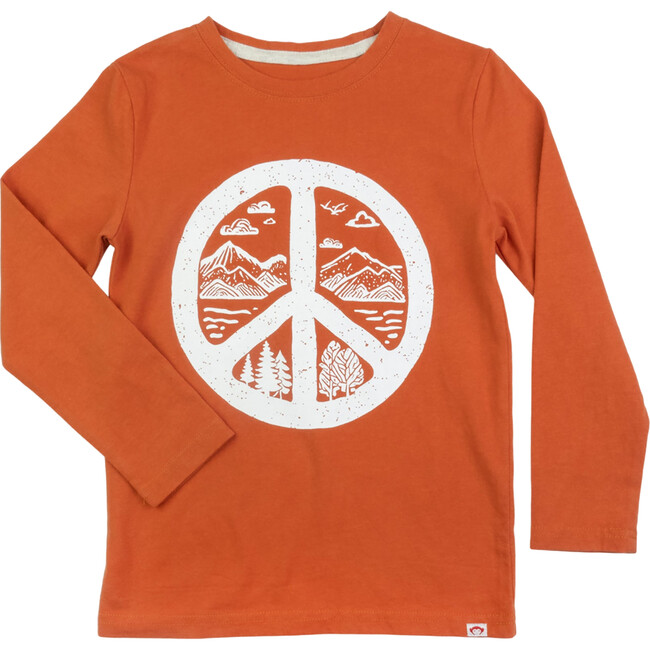 Peace On Earth Graphic Crew Neck Long Sleeve T-Shirts, Pumpkin