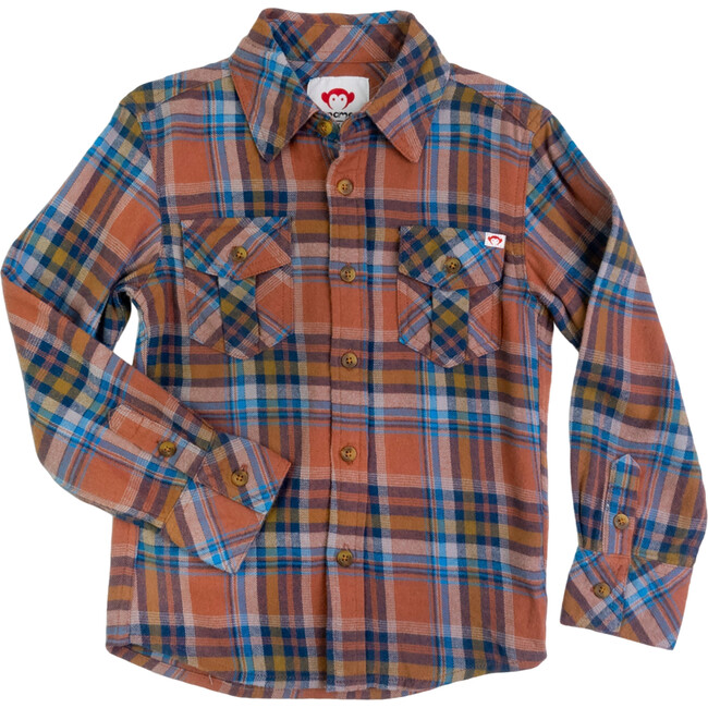 Plaid Long Sleeve Front Pocket Flannel Shirt, Clay & Jewel