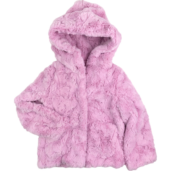 Cleo Faux Fur Front Pocket Zipper Coat, Pink Mousse