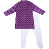 Jamini Silk Chanderi Block Print Angrakha Kurta & Churidaar 2-Piece Set, Purple - Mixed Apparel Set - 2