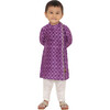 Jamini Silk Chanderi Block Print Angrakha Kurta & Churidaar 2-Piece Set, Purple - Mixed Apparel Set - 4