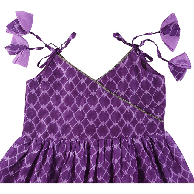 Jamini Silk Chanderi Block Print Sharara Set & Dupatta 3-Piece Set, Purple - Dresses - 3