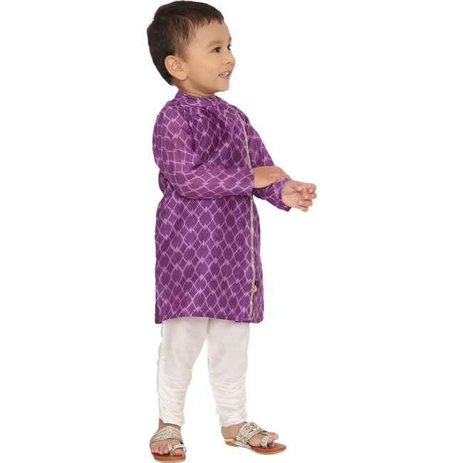 Jamini Silk Chanderi Block Print Angrakha Kurta & Churidaar 2-Piece Set, Purple - Mixed Apparel Set - 8