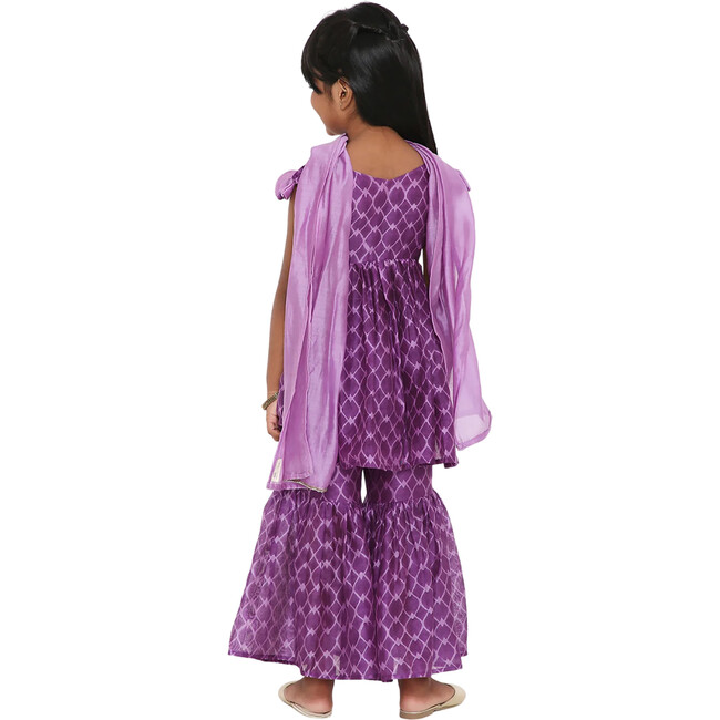 Jamini Silk Chanderi Block Print Sharara Set & Dupatta 3-Piece Set, Purple - Dresses - 5