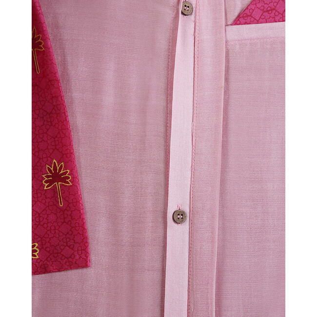 Maanik Silk Block Print Kurta, Zari Embroidered Long Sherwani Jacket & Churidaar 3-Piece Set, Magenta - Mixed Apparel Set - 5