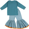 Girls Ambar Ethnic Short Kurti & Jamdani Cotton Sharara 2-Piece Set, Blue - Mixed Apparel Set - 2