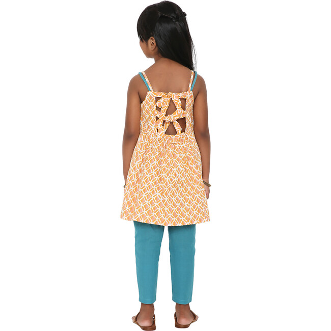 Girls Genda Block Print Kurta 2-Piece Set, Orange & Blue - Mixed Apparel Set - 5