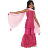 Maanik Silk Block Print Sharara Set & Scalloped Dupatta 2-Piece Set, Pink - Dresses - 8