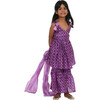 Jamini Silk Chanderi Block Print Sharara Set & Dupatta 3-Piece Set, Purple - Dresses - 7