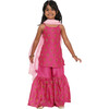 Maanik Silk Block Print Sharara Set & Scalloped Dupatta 2-Piece Set, Pink - Dresses - 9