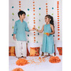 Girls Baadal Jamdani Cotton Ethnic Kurta Pyjama & Embroidered Belt 3-Piece Set, Light Blue - Mixed Apparel Set - 8