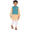 Boys Genda Block Print Ethnic Kurta, Ambar Jacket & Churidaar 3-Piece Set, Orange & Blue - Mixed Apparel Set - 5