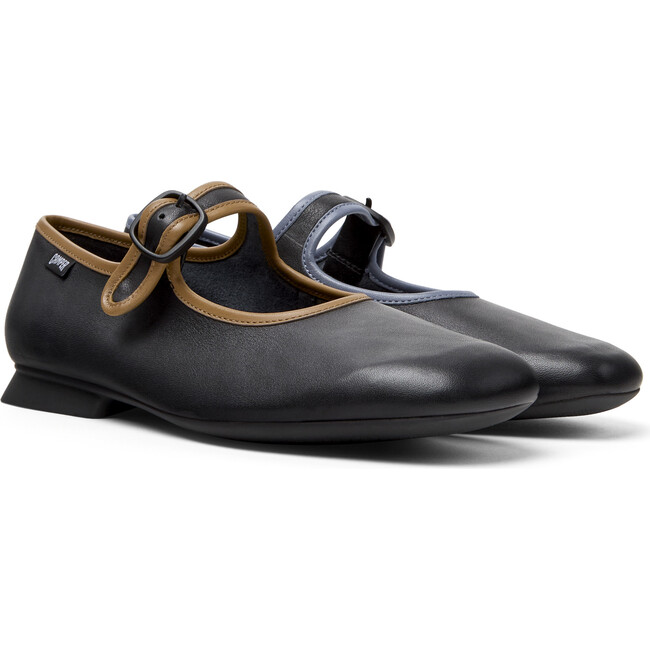 Women's Casi Myra Twins Contrast Piped Square Toes Ballerina Shoes, Black - Dress Shoes - 2