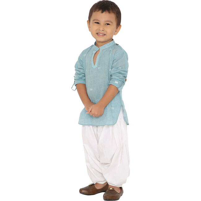 Boys Baadal Jamdani Cotton Ethnic Patiala & Kurta Salwar 2-Piece Set, Light Blue - Mixed Apparel Set - 6