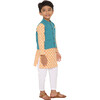 Boys Genda Block Print Ethnic Kurta, Ambar Jacket & Churidaar 3-Piece Set, Orange & Blue - Mixed Apparel Set - 9