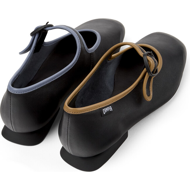 Women's Casi Myra Twins Contrast Piped Square Toes Ballerina Shoes, Black - Dress Shoes - 5