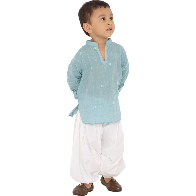 Boys Baadal Jamdani Cotton Ethnic Patiala & Kurta Salwar 2-Piece Set, Light Blue - Mixed Apparel Set - 8