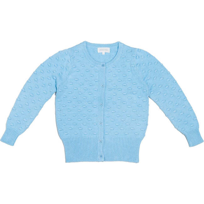 Popcorn Ribbed Hem Long Sleeve Button-Up Cardigan, Sky