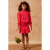 Ruffle Collar Ribbed Hem Long Puff Sleeve Jumper, Raspberry - Sweaters - 2