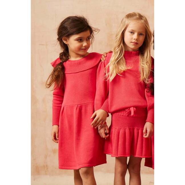 Ruffle Round Collar V-Shape Back Long Sleeve Dress, Raspberry - Dresses - 3